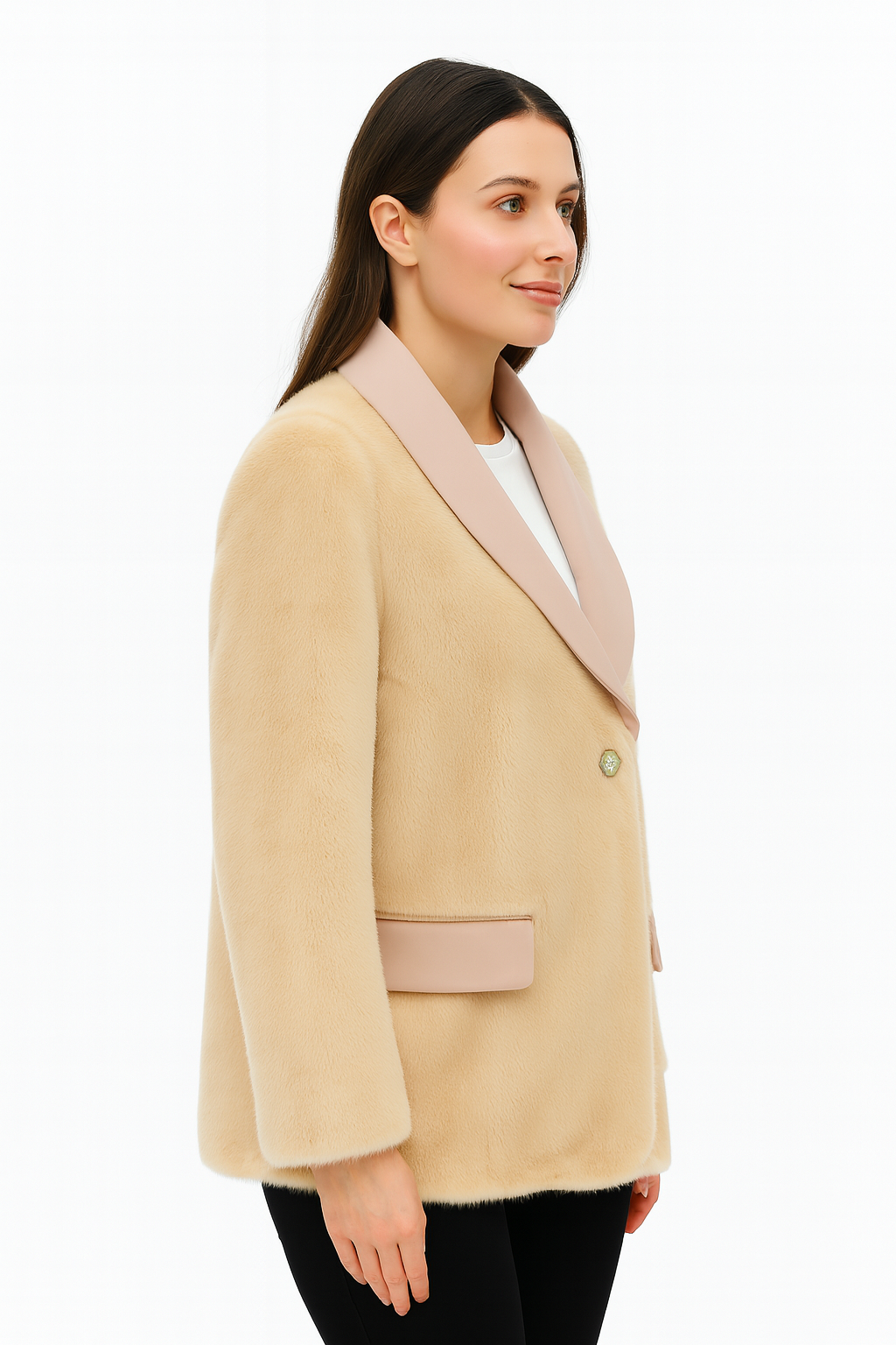 Faux Mink Coat with Contrast Satin Lapel – Understated Elegance — image 4
