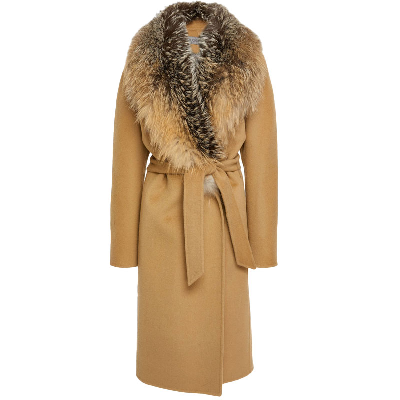 Elegant Camel Wool Coat with Natural Fox Fur Collar – Sophisticated Winter Outerwear — image 4