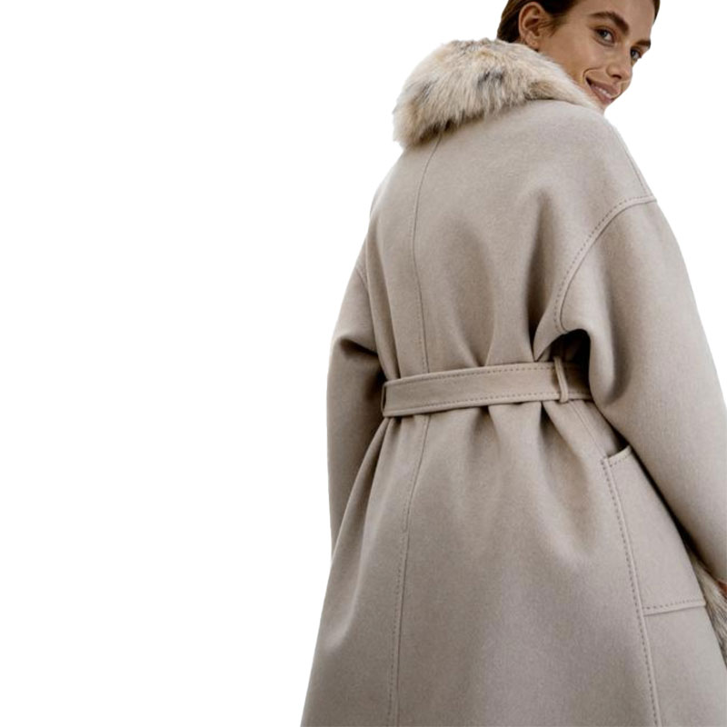 Women's Wool Trench Coat — Real Fox Fur Trim | Wholesale OEM — image 4