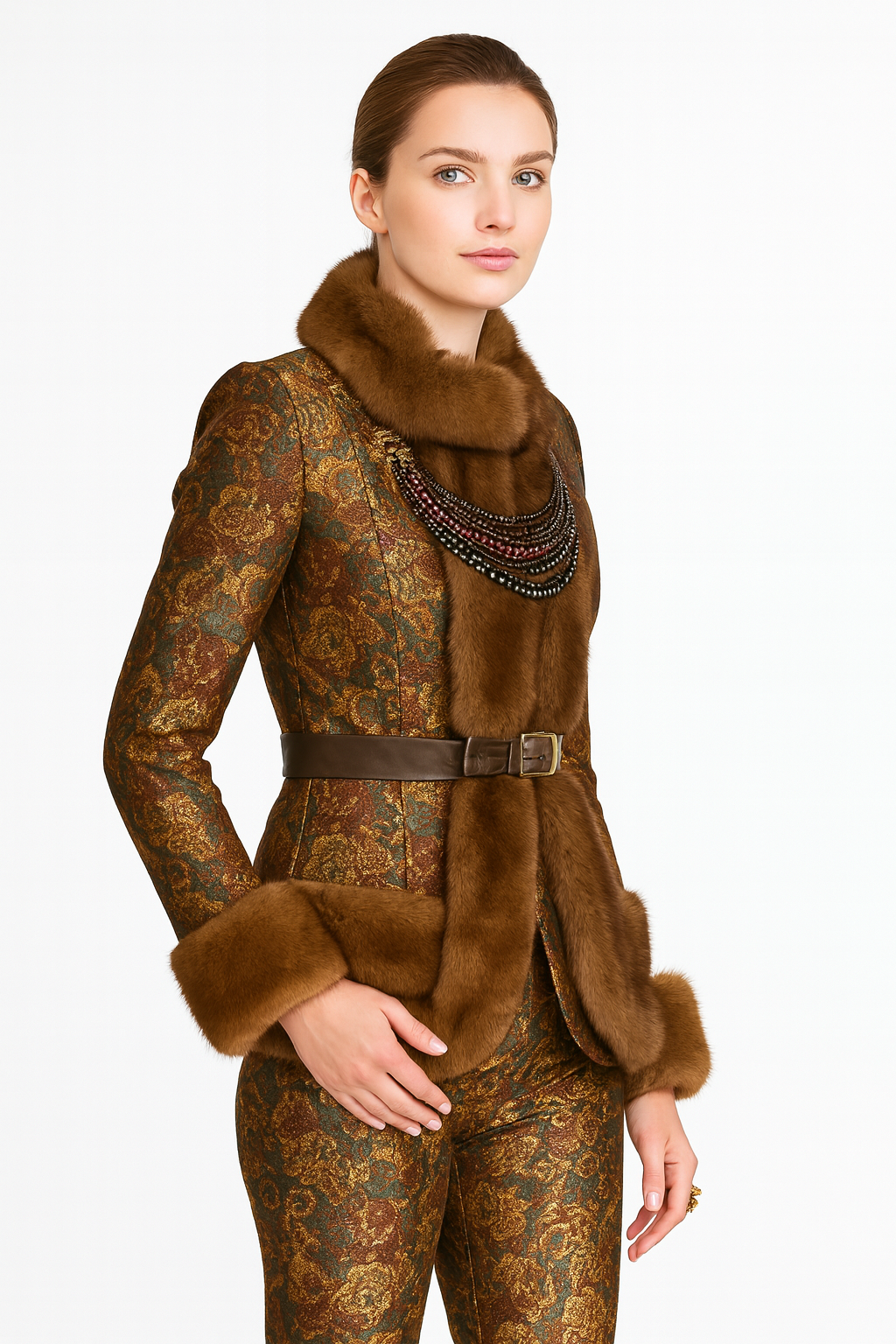 Vintage Baroque Faux Fur-Trimmed Suit – Retro Luxe Reinvented — image 2