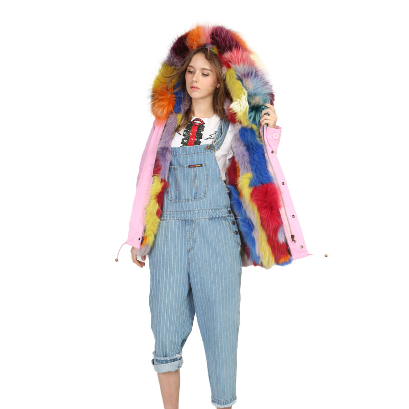 Colorful Fox Fur-Lined Pink Parka — Wholesale & OEM Edition