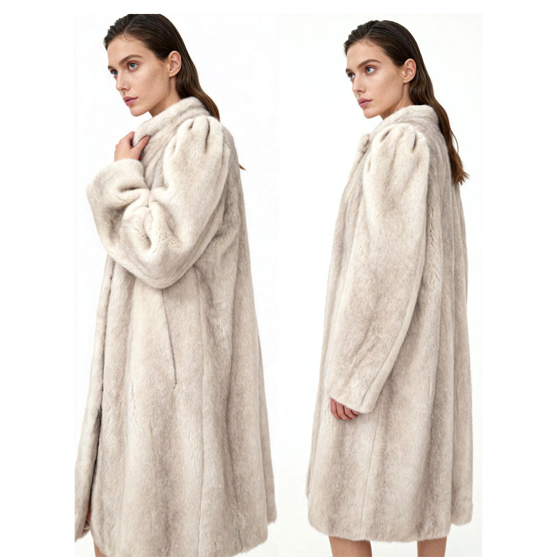 Elegant Long Mink Fur Coat – Natural Ivory White — image 2