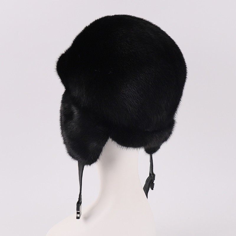 Genuine Mink Fur Trapper Hat – Black — image 4