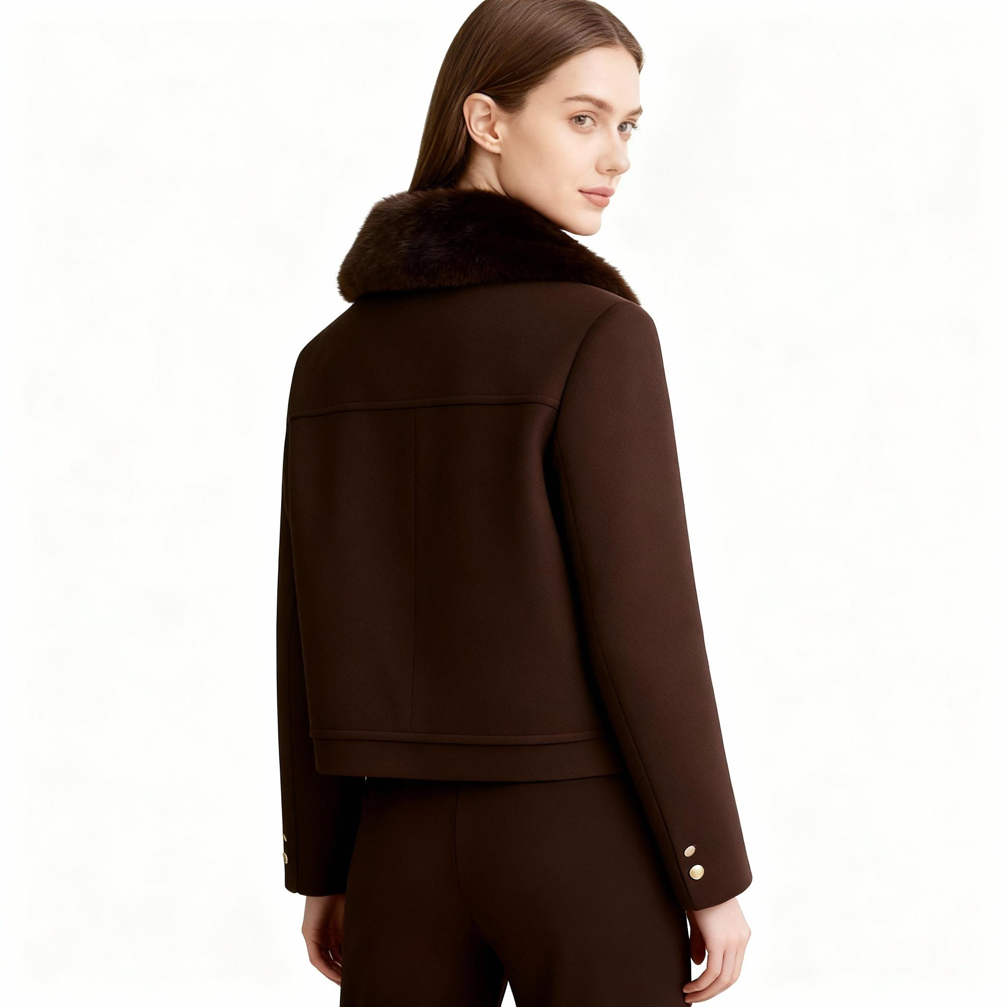 Wool Military-Style Cropped Jacket with Faux Fur Collar — image 4