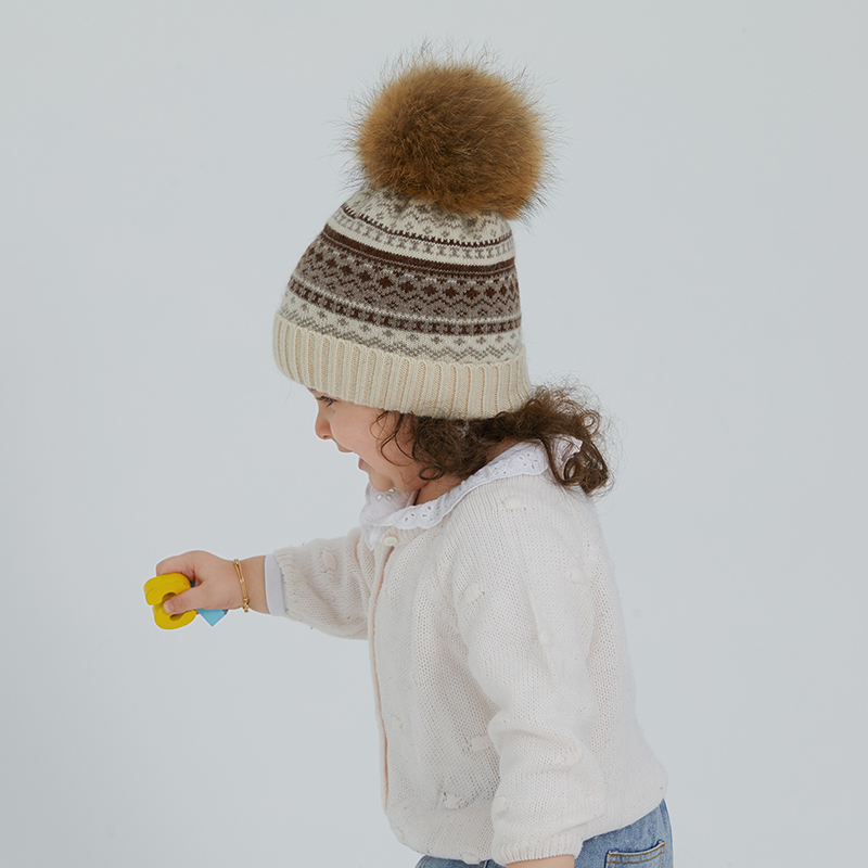 Kids' Angora Knit Beanie with Genuine Raccoon Fur Pom – Nordic-Inspired Winter Charm — image 3