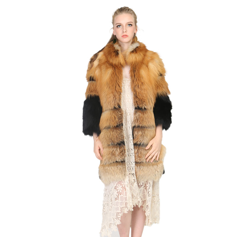 High-End Real Red Fox Fur Coat – Natural Gradient Luxury