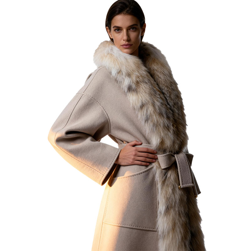 Women's Wool Trench Coat — Real Fox Fur Trim | Wholesale OEM — image 2