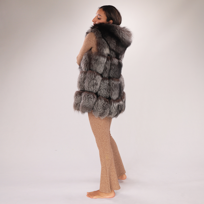Real Silver Fox Fur Hooded Vest – Luxe Winter Essential — image 3