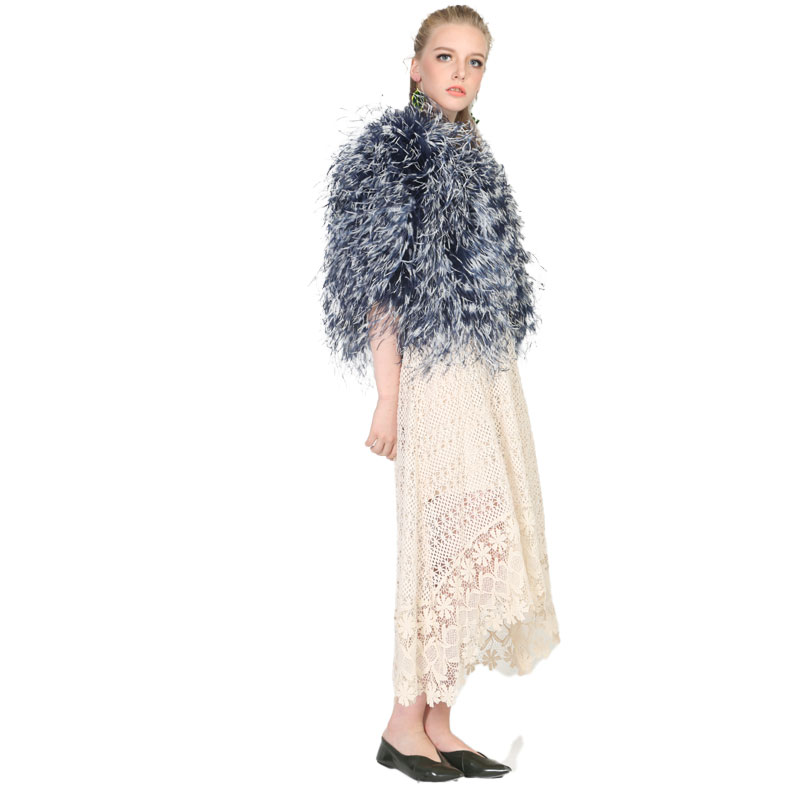 Real Ostrich Feather Shawl in Storm Blue — Wholesale & OEM Edition — image 2