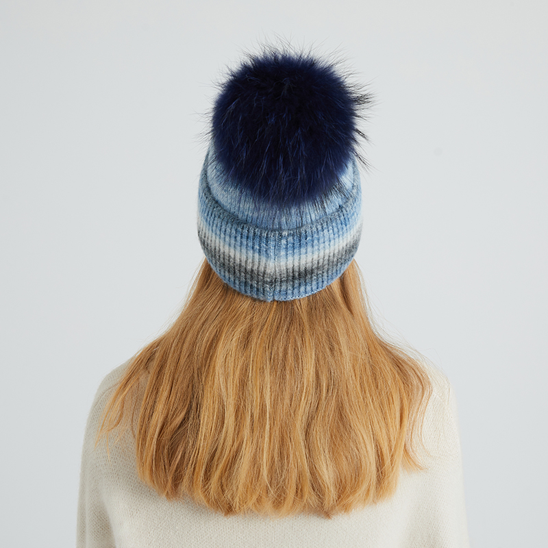 Wool Blend Angora Knit Beanie with Real Raccoon Fur Pom-Pom – Soft, Colorful, and Winter-Ready — image 4