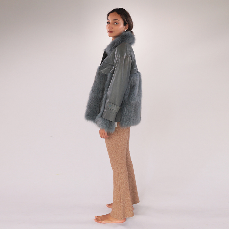 Real Sheepskin Coat with Real Fox Fur Trim – Modern Short Style — image 3