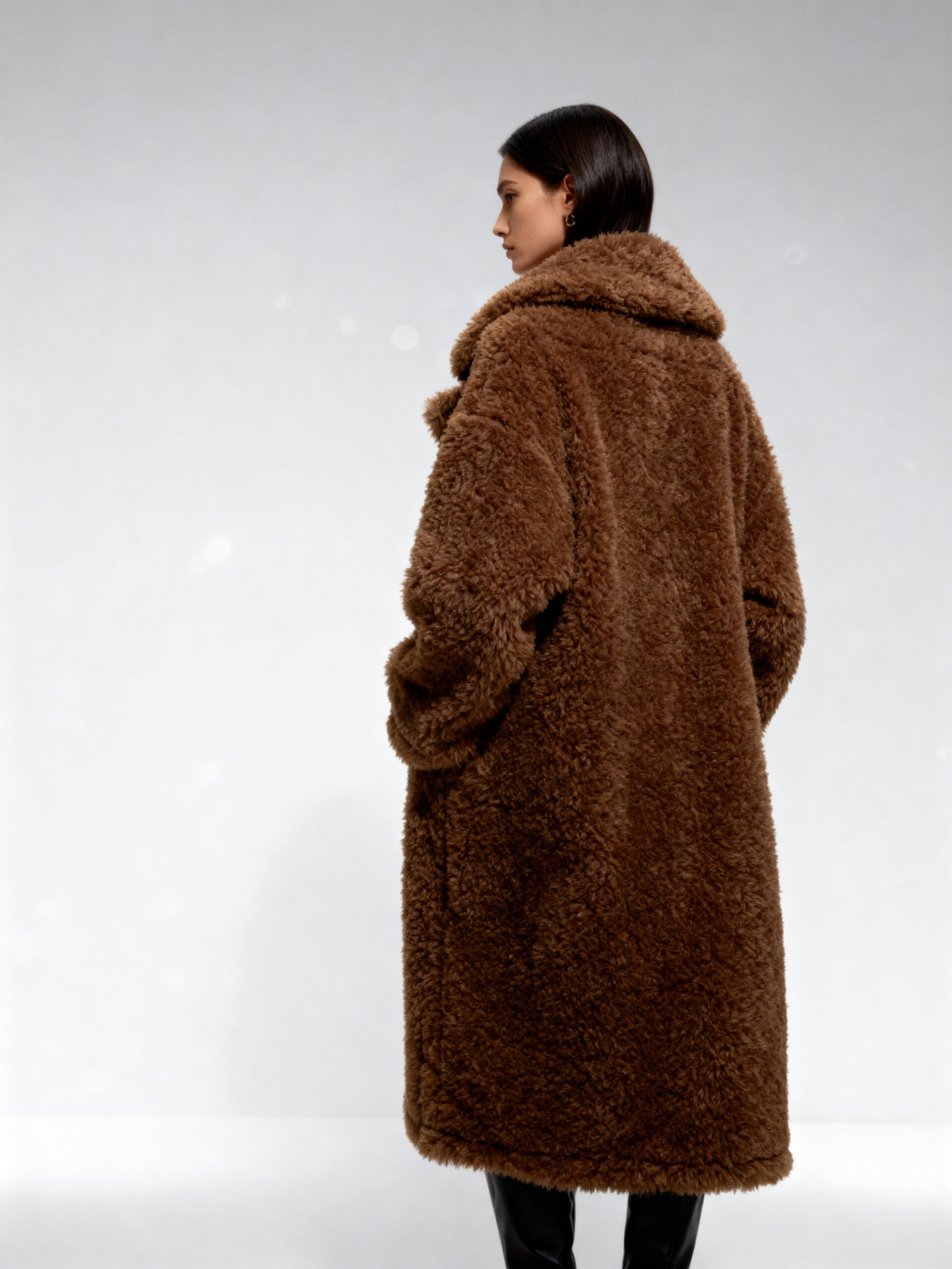 Classic Office Style Teddy Wool Coat – Long Camel Overcoat — image 3