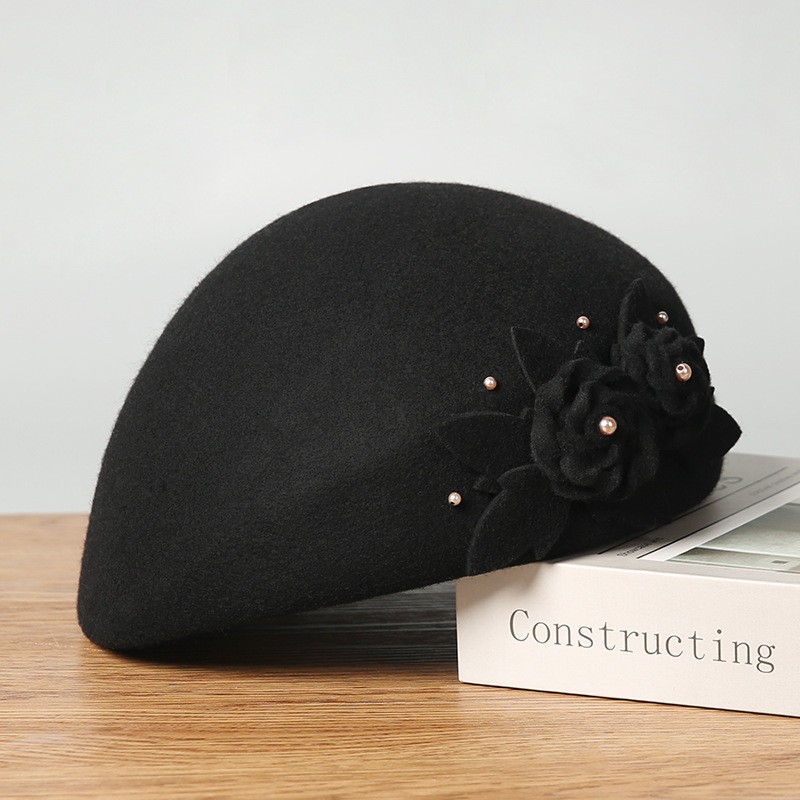 Retro Floral Wool Beret – 100% Pure Wool — image 3