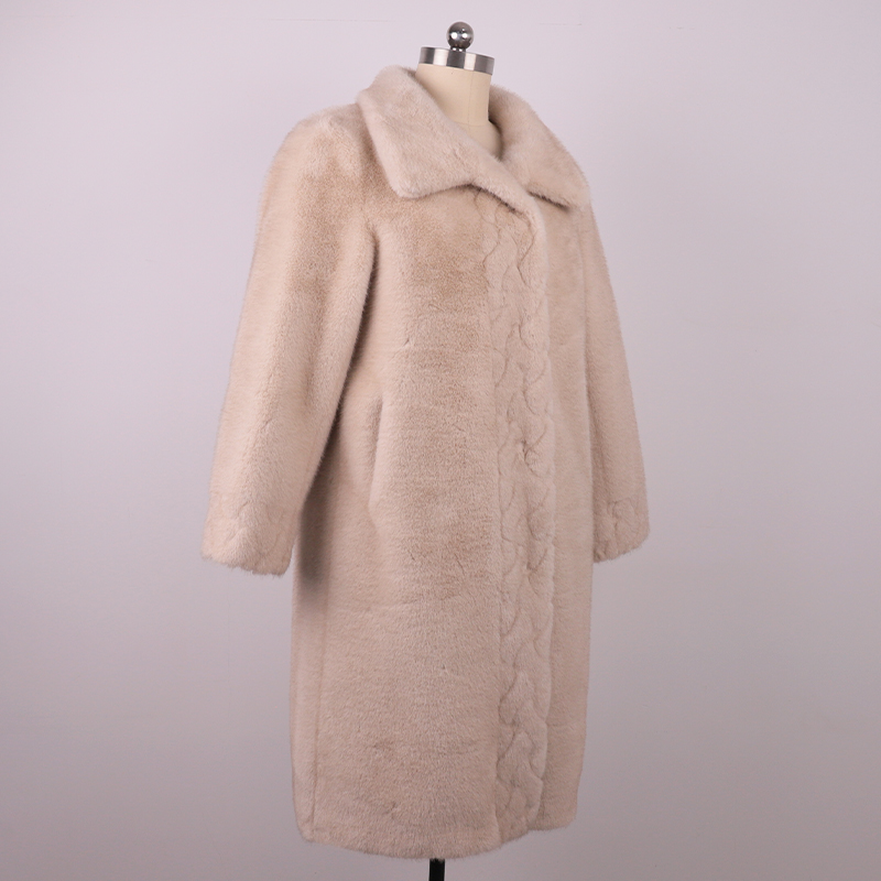 Ivory Faux Fur Coat with Braided Trim Detail — image 2