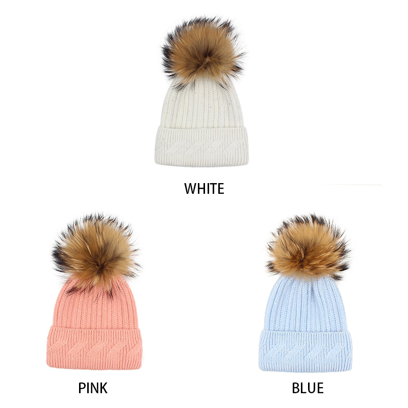 Angora Knit Beanie with Detachable Genuine Raccoon Fur Pom – Winter Elegance Redefined — image 2
