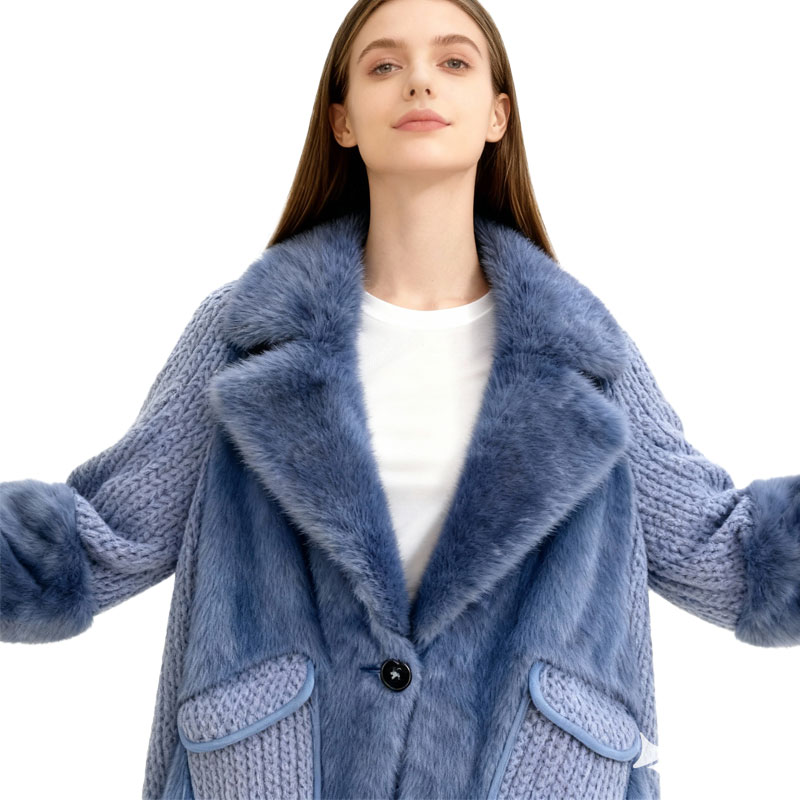 Lavender Knit & Faux Mink Fur Hybrid Coat — image 3