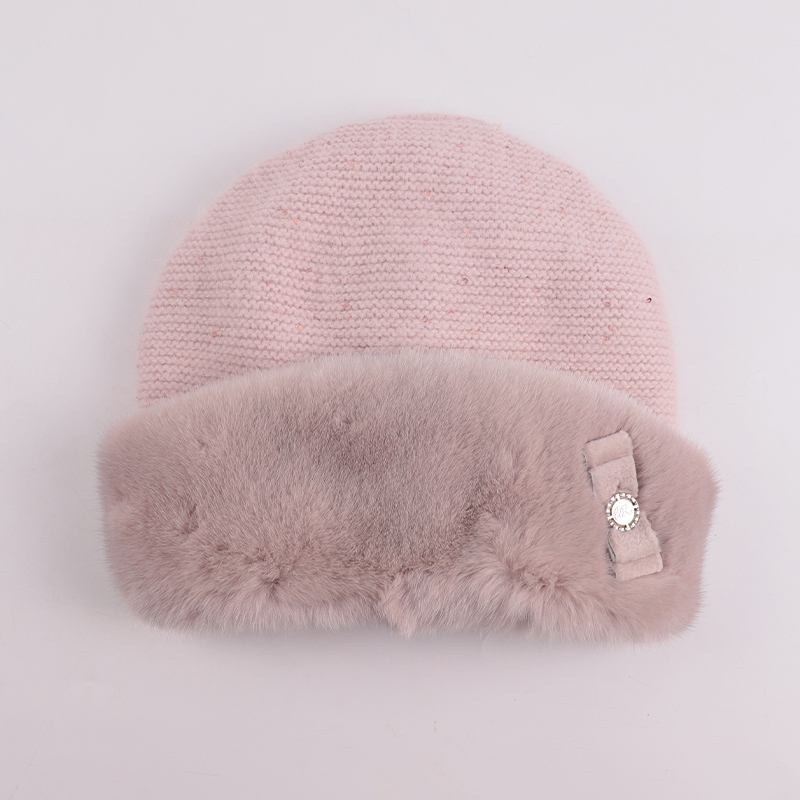 Genuine Mink Fur Trimmed Angora Knit Hat – Elegance Meets Warmth for Winter Fashion — image 2