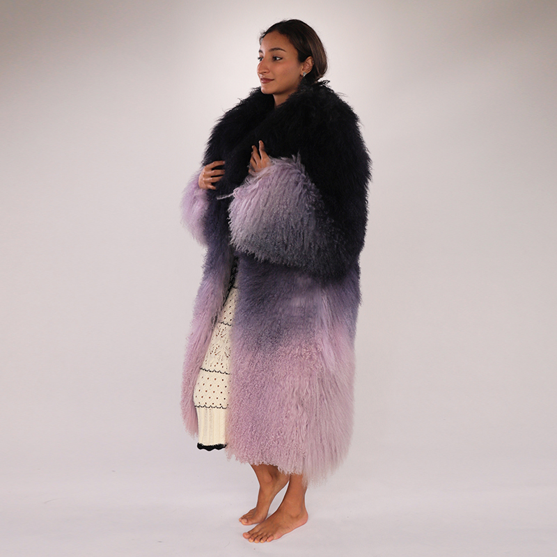 Long Gradient Beach Wool Coat – Real Shearling Luxury for Women — image 3