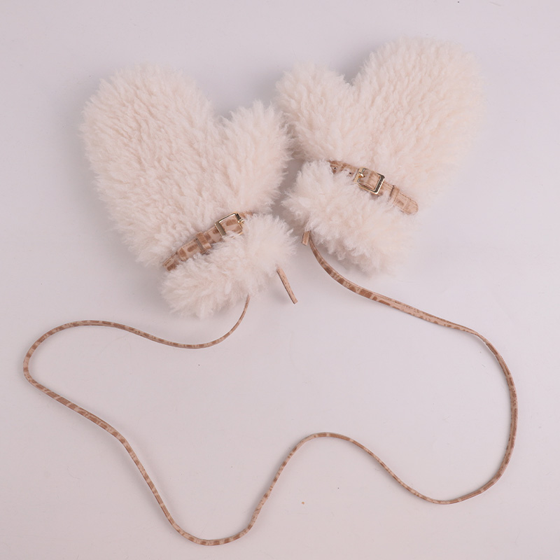 Plush Faux Fur Gloves Winter Mittens with Buckle Trim — image 2