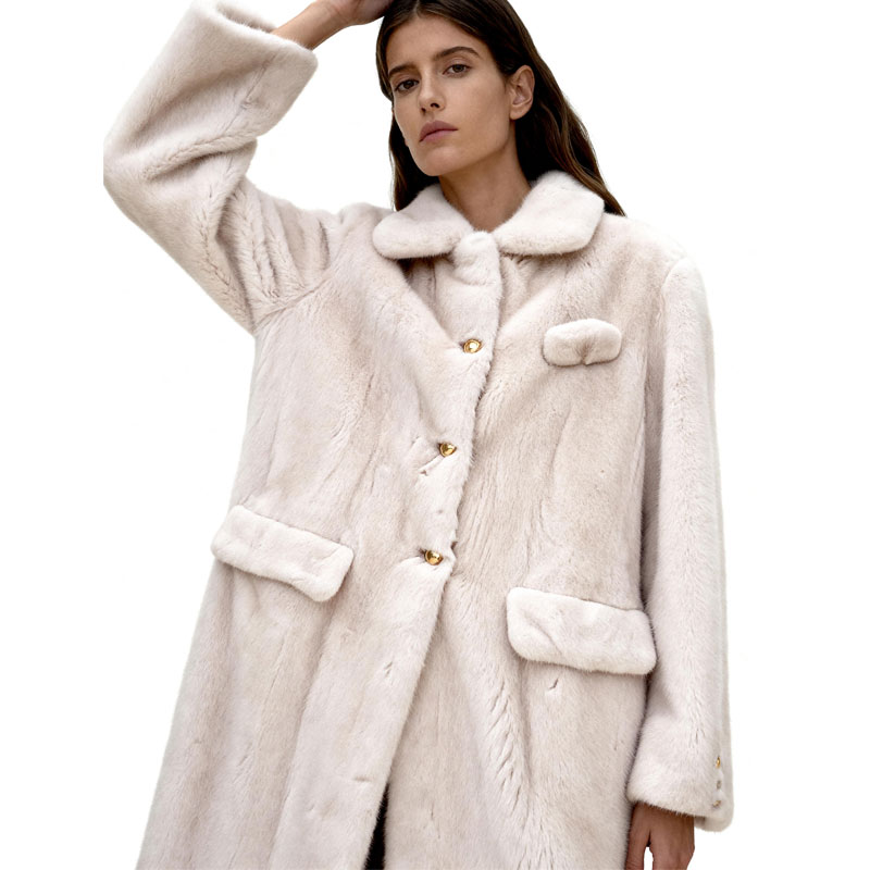 Classic Real Mink Fur Coat – Pearl White Elegance — image 3