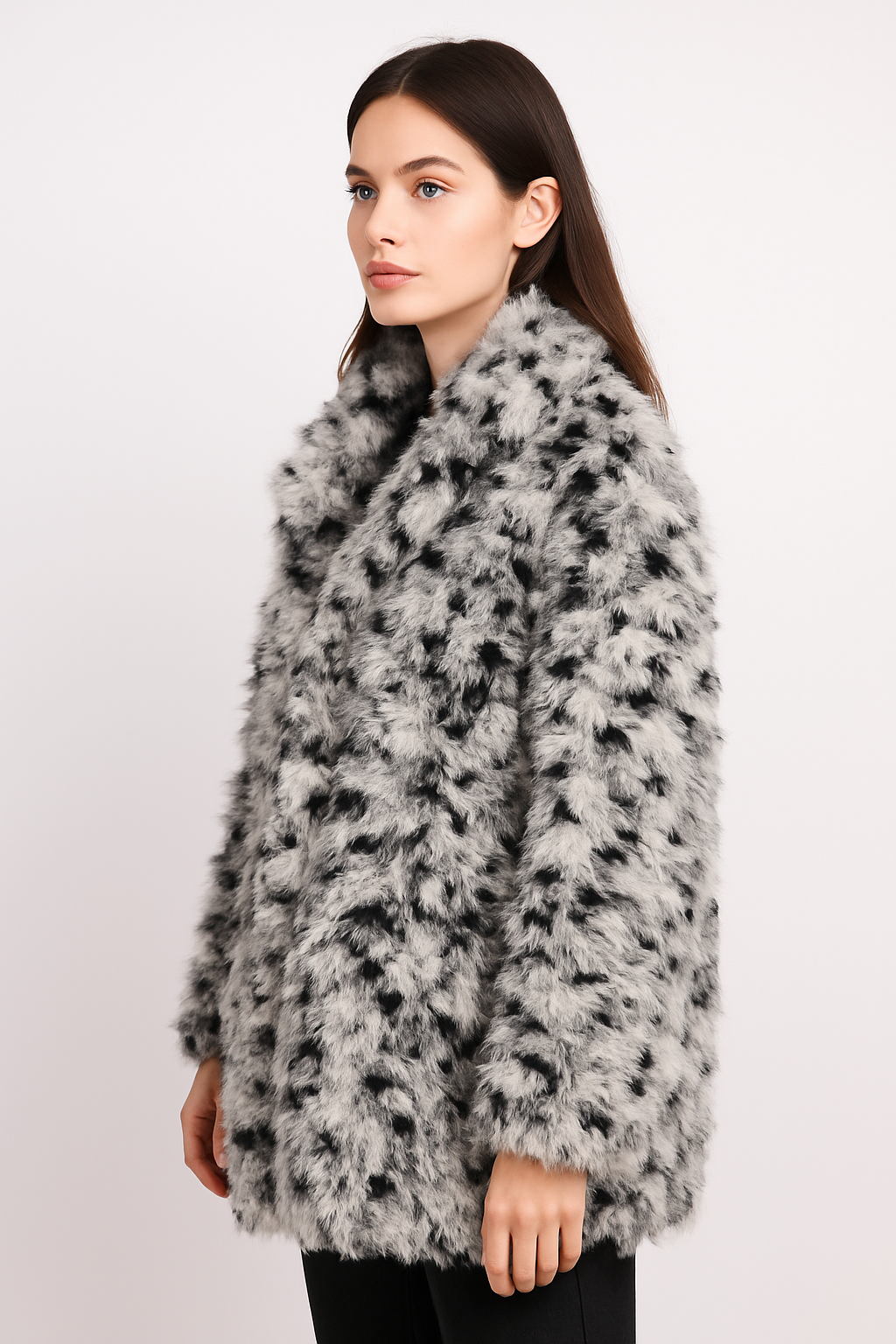 Monochrome Curly Lamb Fur Coat – Bold Winter Statement Piece — image 3
