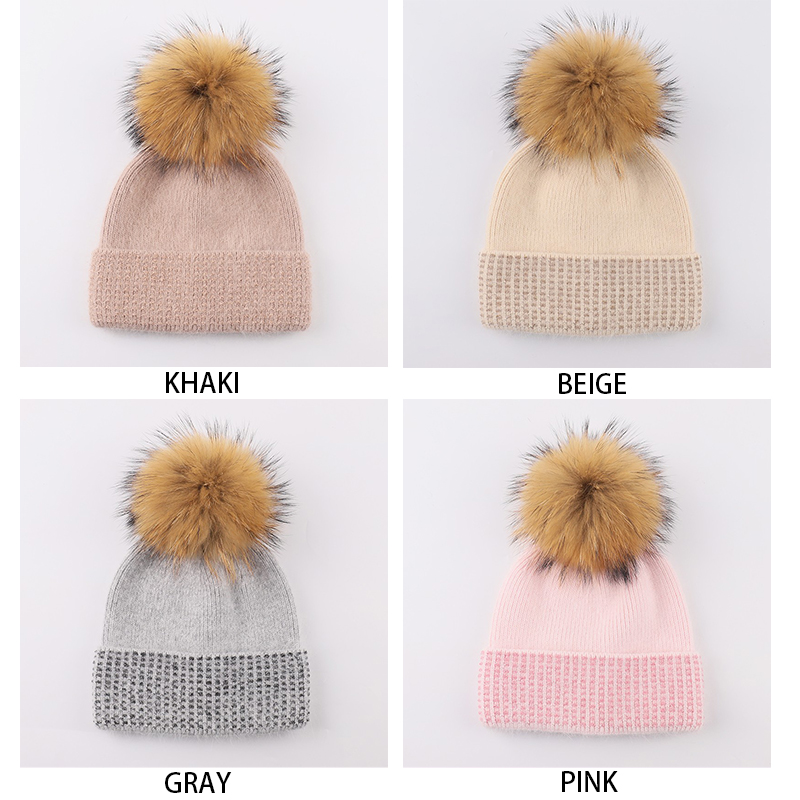 Wool blend knit hat fur pom – Modern Texture Meets Timeless Warmth — image 2
