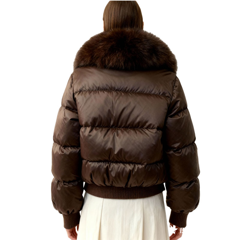 Cropped Brown Down Bomber with Rich Fox Fur Collar — image 4