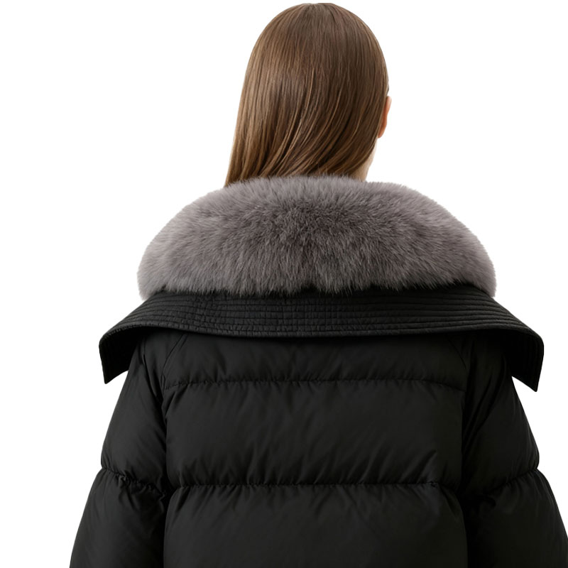 Elegant Black Down Jacket with Plush Fox Fur Collar — image 4