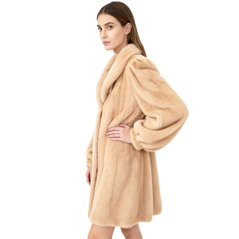 Elegant Real Mink Fur Coat – Light Beige — image 2
