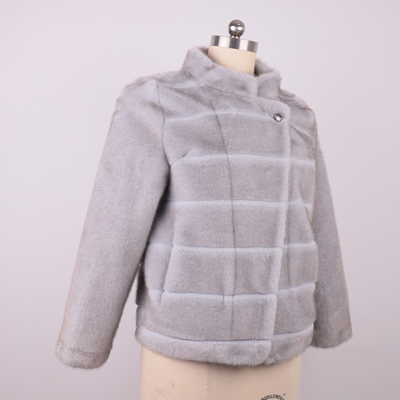 Light Grey Faux Fur Jacket with Stand Collar — image 3