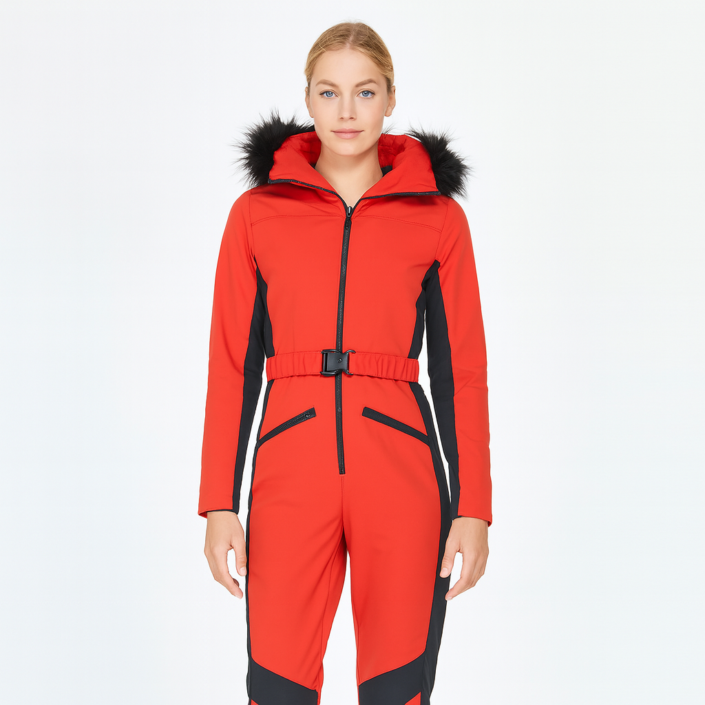 Red 3-in-1 Waterproof Ski Jumpsuit with Fleece Insulation
