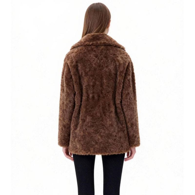 Double-Breasted Real Sheep Fur Jacket – Chestnut Brown — image 2