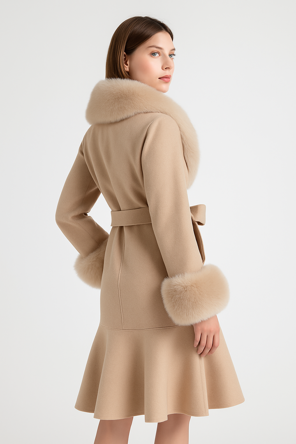 Chic Wool Trench with Fox Fur Trim for Young Modern Women — image 3
