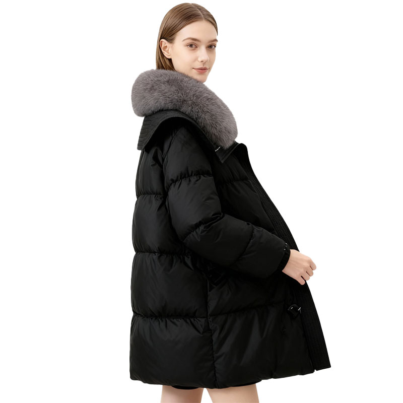 Mid-Length Down Coat with Grey Fox Fur Collar — image 3