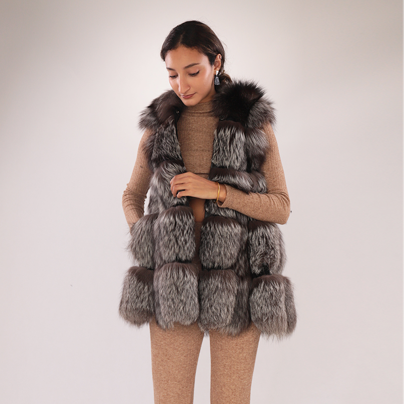 Real Silver Fox Fur Hooded Vest – Luxe Winter Essential — image 4