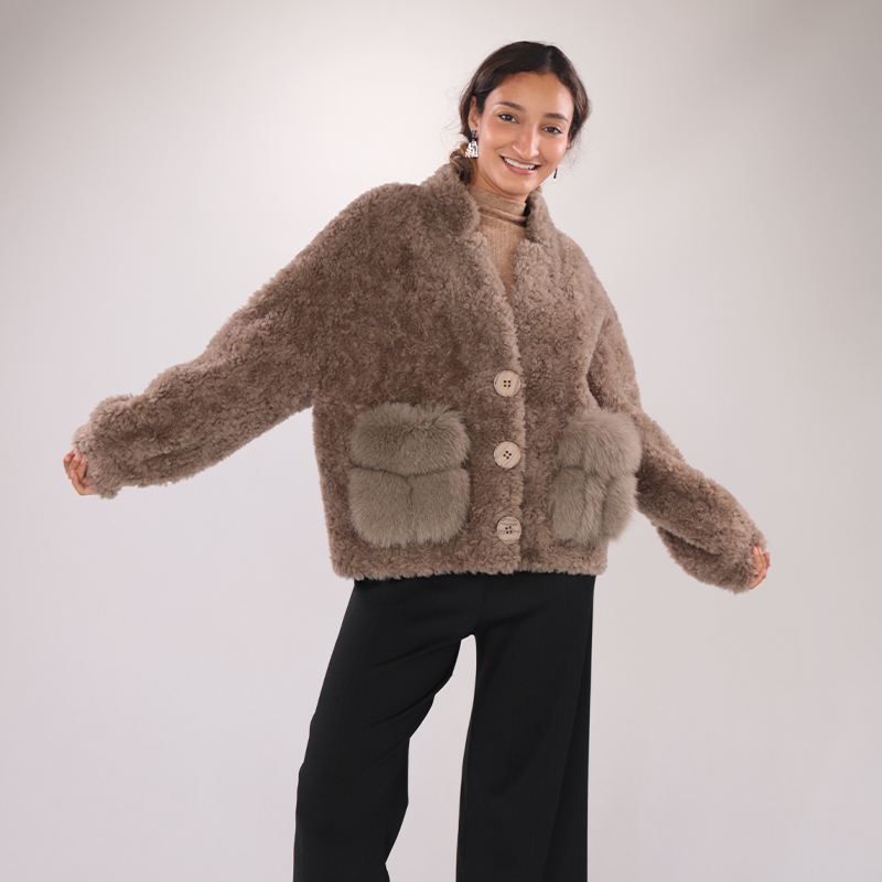 Faux Shearling Jacket with Plush Pockets & Oversized Buttons — image 3
