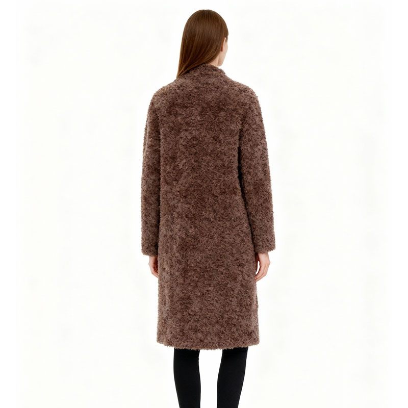 Chocolate Brown Double-Breasted Real Shearling Coat — image 3