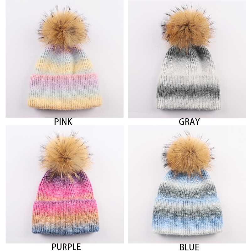 Wool Blend Angora Knit Beanie with Real Raccoon Fur Pom-Pom – Soft, Colorful, and Winter-Ready — image 5