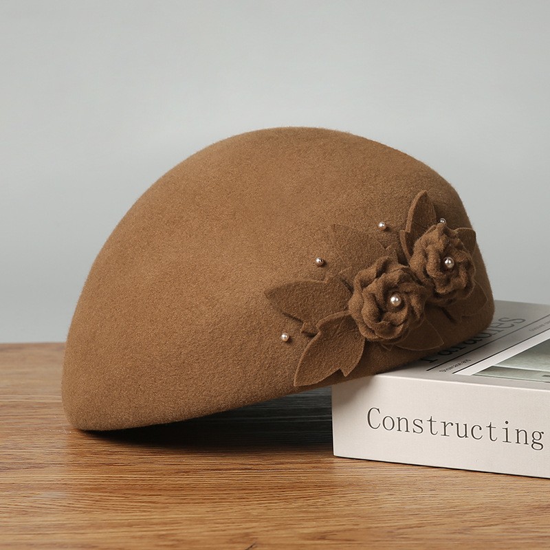 Retro Floral Wool Beret – 100% Pure Wool — image 2