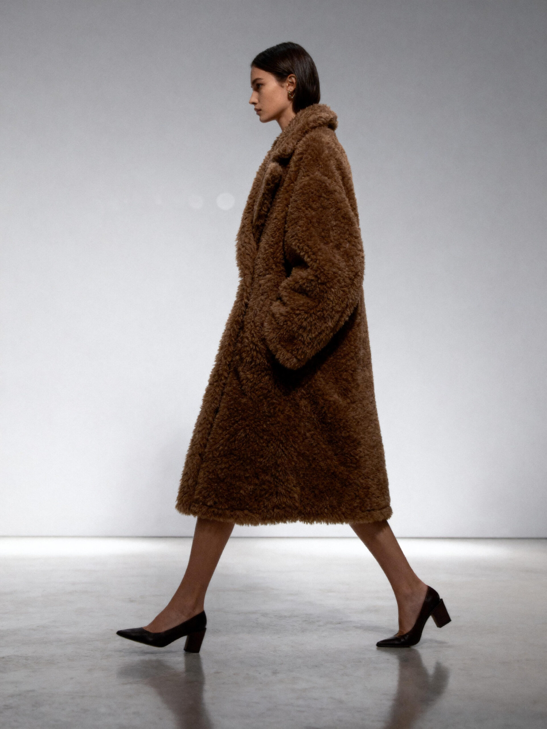 Classic Office Style Teddy Wool Coat – Long Camel Overcoat — image 4