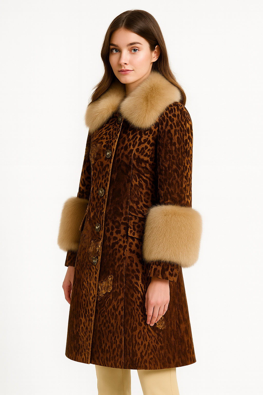 Vintage Leopard Velvet Coat with Faux Fur Trim — image 2