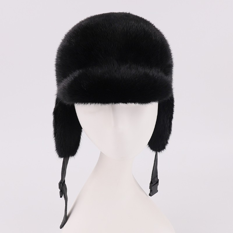 Genuine Mink Fur Trapper Hat – Black