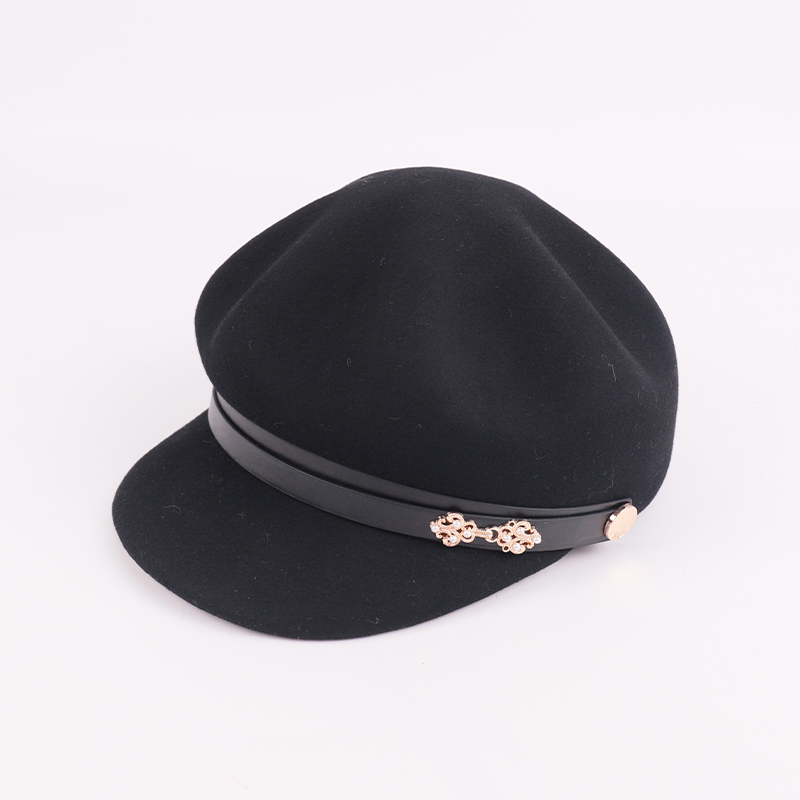 Black Wool Military-Style Cap with Decorative Accent – 100% Wool — image 2