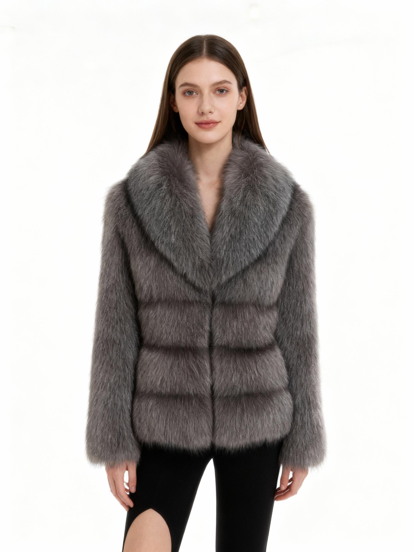 Real Silver Fox Fur Coat – Elegant Full-Sleeve Luxury Outerwear