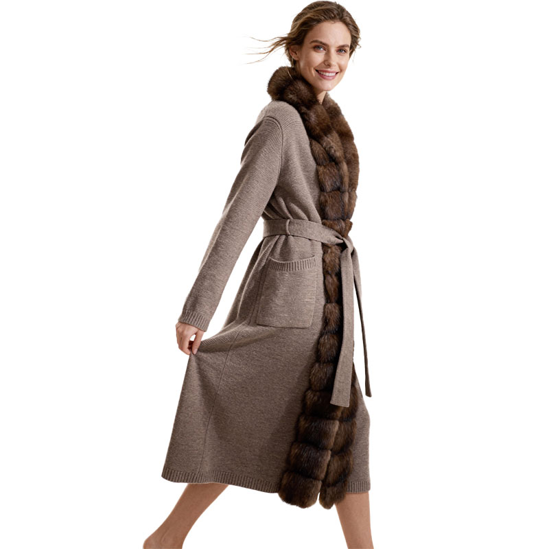 Long Cashmere Belted Cardigan with Sable Mink Fur Trim — image 2