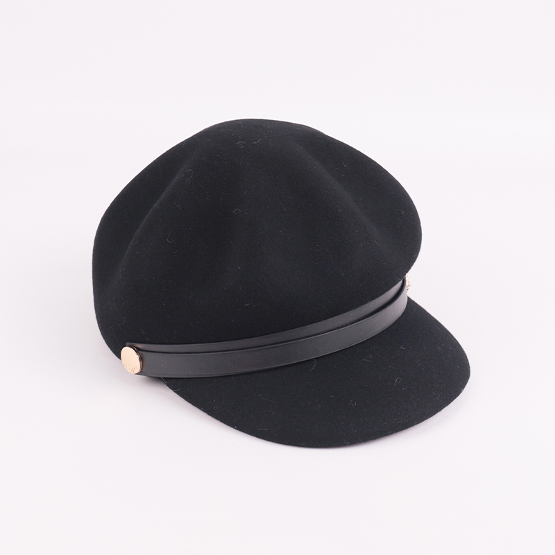 Black Wool Military-Style Cap with Decorative Accent – 100% Wool — image 3