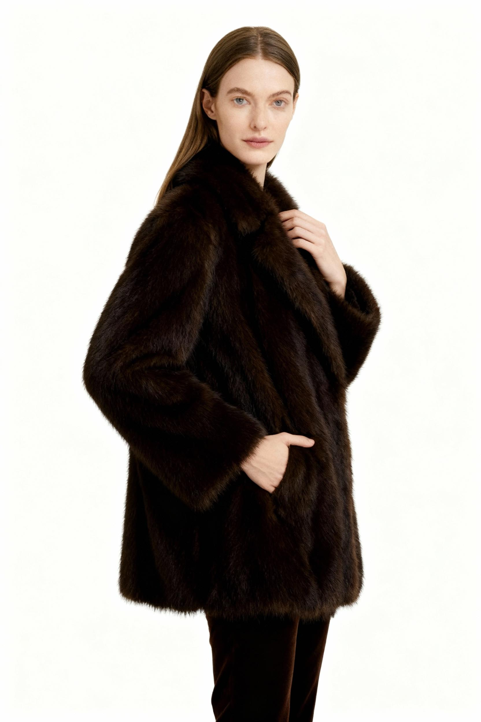 Espresso Luxe Faux Fur Coat – Timeless Classic Series — image 2
