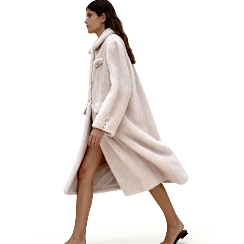 Classic Real Mink Fur Coat – Pearl White Elegance — image 4