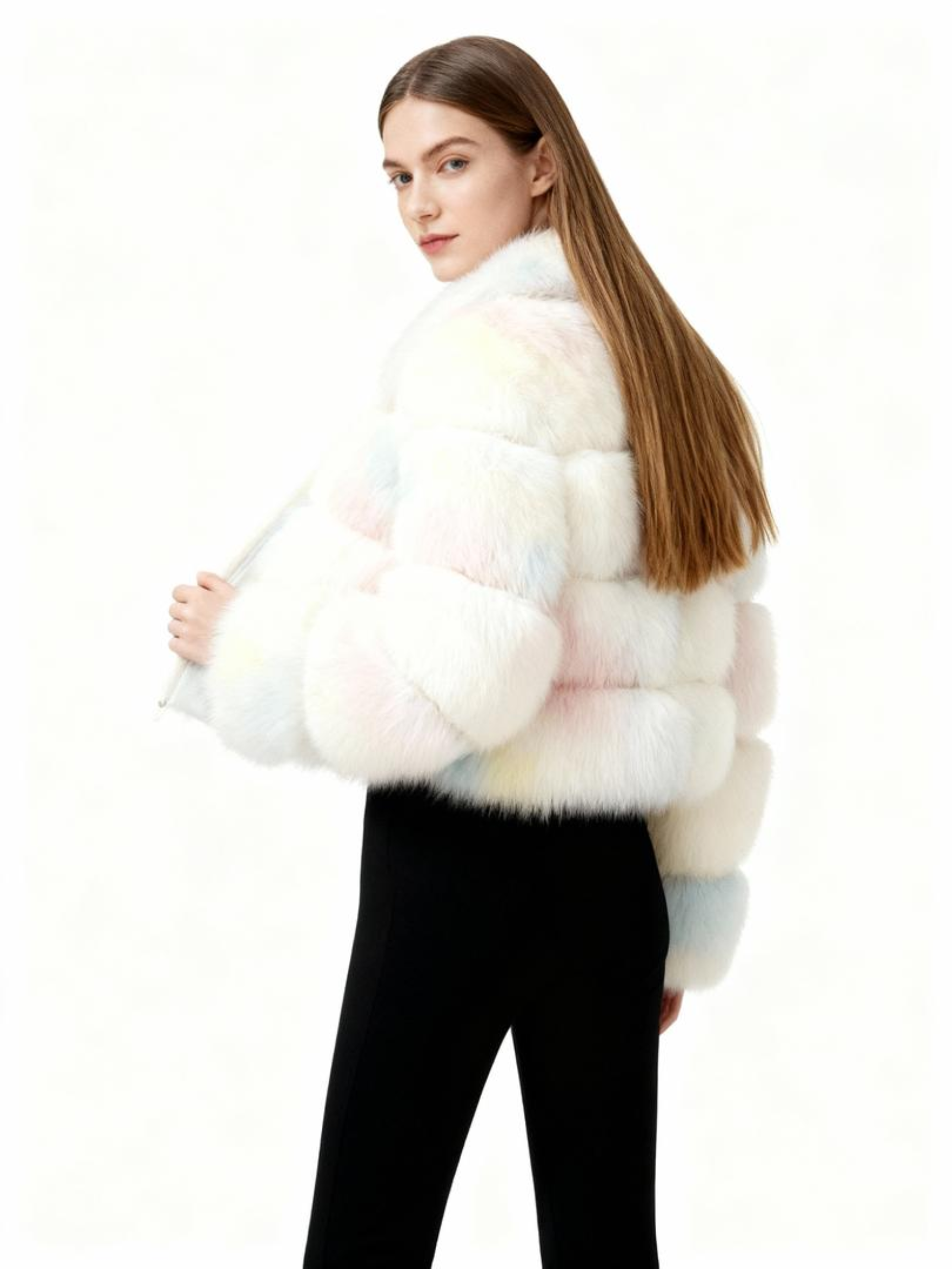 Pastel Dyed Real Fox Fur Coat – Whimsical Winter Luxury — image 4
