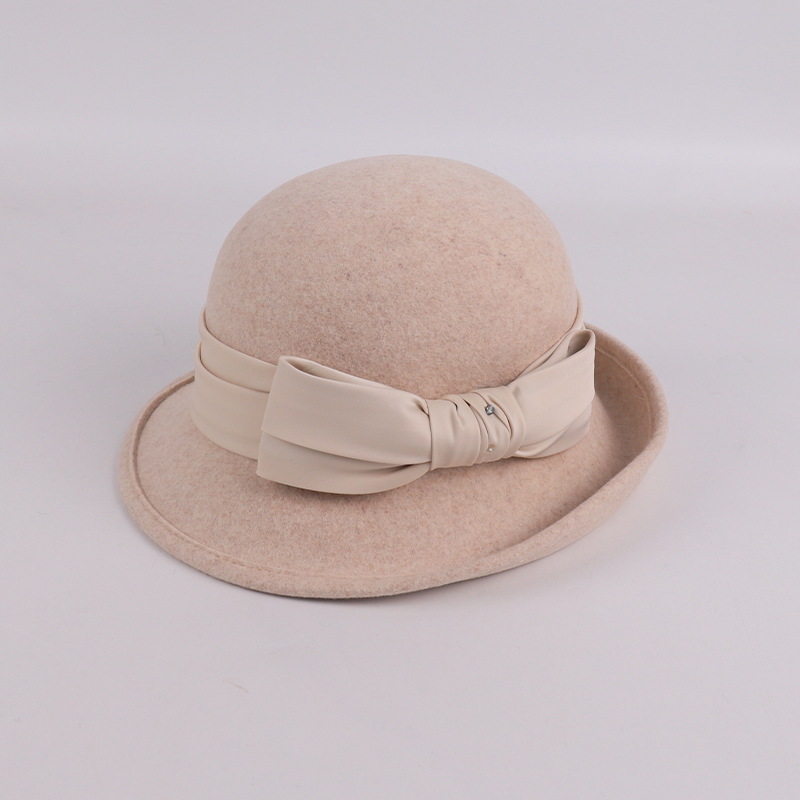 Burgundy Satin Bow Wool Bucket Hat – 100% Wool — image 4